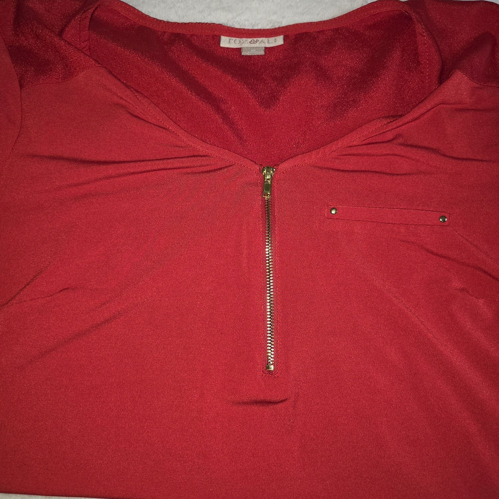 Roz & Ali Red Zip-Front Blouse